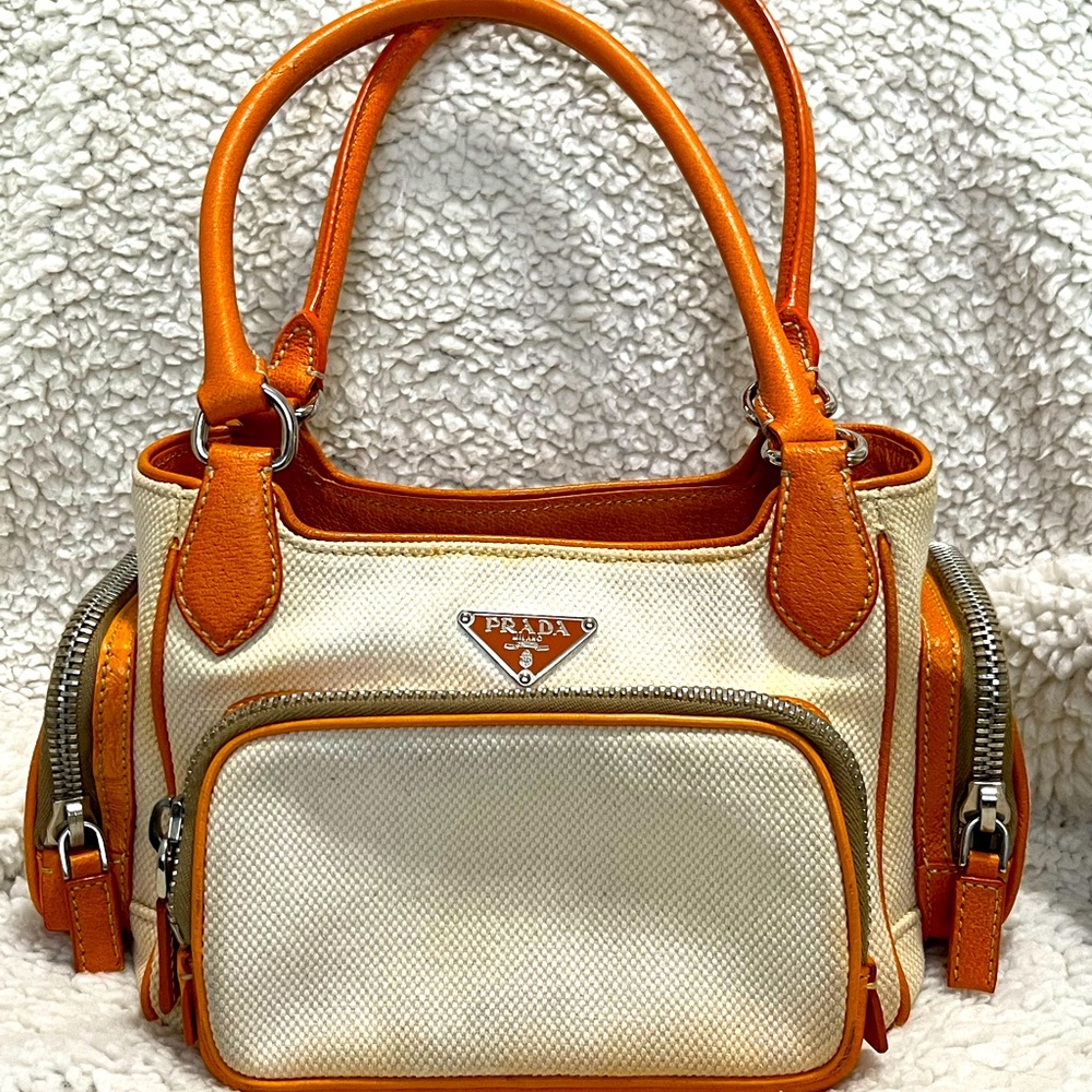 Authentic PRADA shoulder bag in Canvas and Leather material